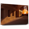 Large abstract wall art depicting a Middle Eastern scenery in muted earth tones on acrylic glass.