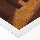 Art deco poster of a Middle Eastern landscape in muted earth tones on rolled canvas, suitable for dining room decor.