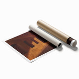 Extra large rolled print of a Middle Eastern scenery with floral motifs in earthy tones, ideal for classy bathroom wall art.