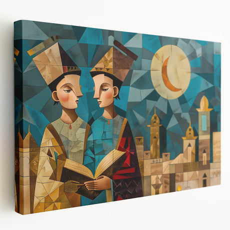 Middle Eastern landscape on large stretched canvas, featuring earthy tones, ideal for kitchen wall art.