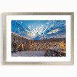 Textured abstract art print of Jerusalem in muted earth tones on a framed canvas, suitable for bedroom decor.