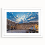 Abstract art print of Jerusalem skyline in muted earth tones on a framed canvas, suitable for dining room or bedroom decor.
