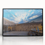 Large abstract wall art of Jerusalem in muted earth tones on a framed acrylic, ideal for modern living room decor.