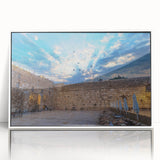 Acrylic print of Jerusalem skyline in art deco style with muted earth tones, ideal for modern art wall decor.