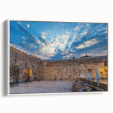 Vintage poster art of Jerusalem scenery in vibrant colors on a large framed canvas, suited for living room decor.