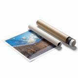 Extra large rolled print of Jerusalem scenery with floral elements in muted earth tones.
