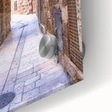 Large abstract wall art of Tel Aviv skyline in muted earth tones on acrylic glass, ideal for dining room art.