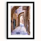 Extra large framed abstract art print of Tel Aviv skyline in colorful, textured hues, ideal for living room decor.