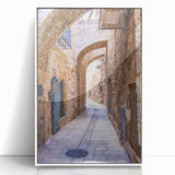 Acrylic print of Tel Aviv skyline in art deco style, featuring muted pastel colors, ideal for modern nursery wall art.