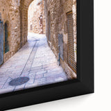 Extra large framed canvas of Tel Aviv skyline with textured black and colorful art, ideal for living room decor.