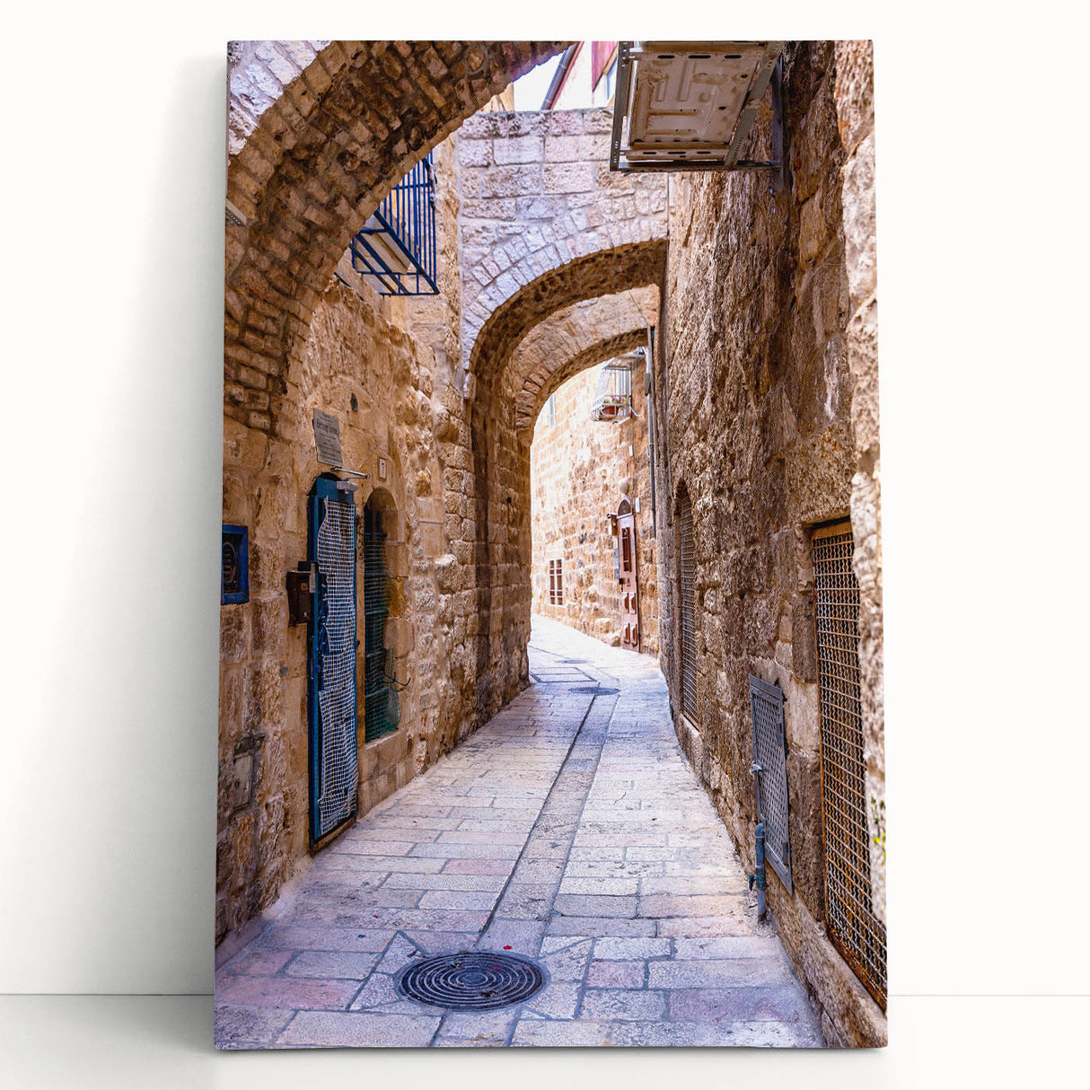 Black and white stretched canvas of Tel Aviv skyline, ideal for kitchen wall art or bedroom ambiance.