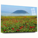 Large abstract wall art depicting a Middle Eastern scenery in muted earth tones on acrylic glass.