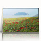 Mid-century modernist art depicting a scenic Middle East landscape in muted earth tones on a framed acrylic.