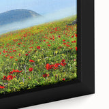 Extra large framed canvas depicting a textured Middle Eastern scenery in black with vibrant colorful accents.