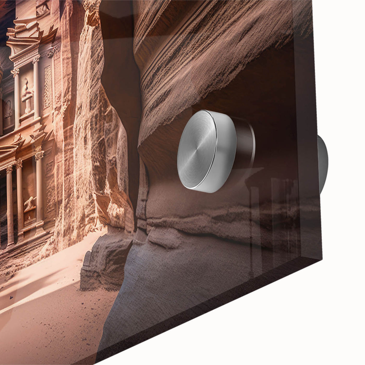 Large abstract wall art depicting the Jordanian landscape in muted earth tones on acrylic glass.