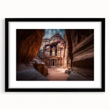 Colorful abstract art print of a Middle Eastern scenery in a black frame, ideal for living room decor.