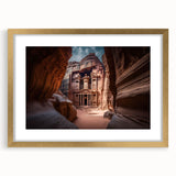 Extra large abstract art print of a textured Middle Eastern Jordan scenery in a gold frame, ideal for living room decor.