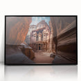 Large abstract wall art depicting a Middle Eastern Jordanian landscape in muted earth tones on a black framed acrylic.