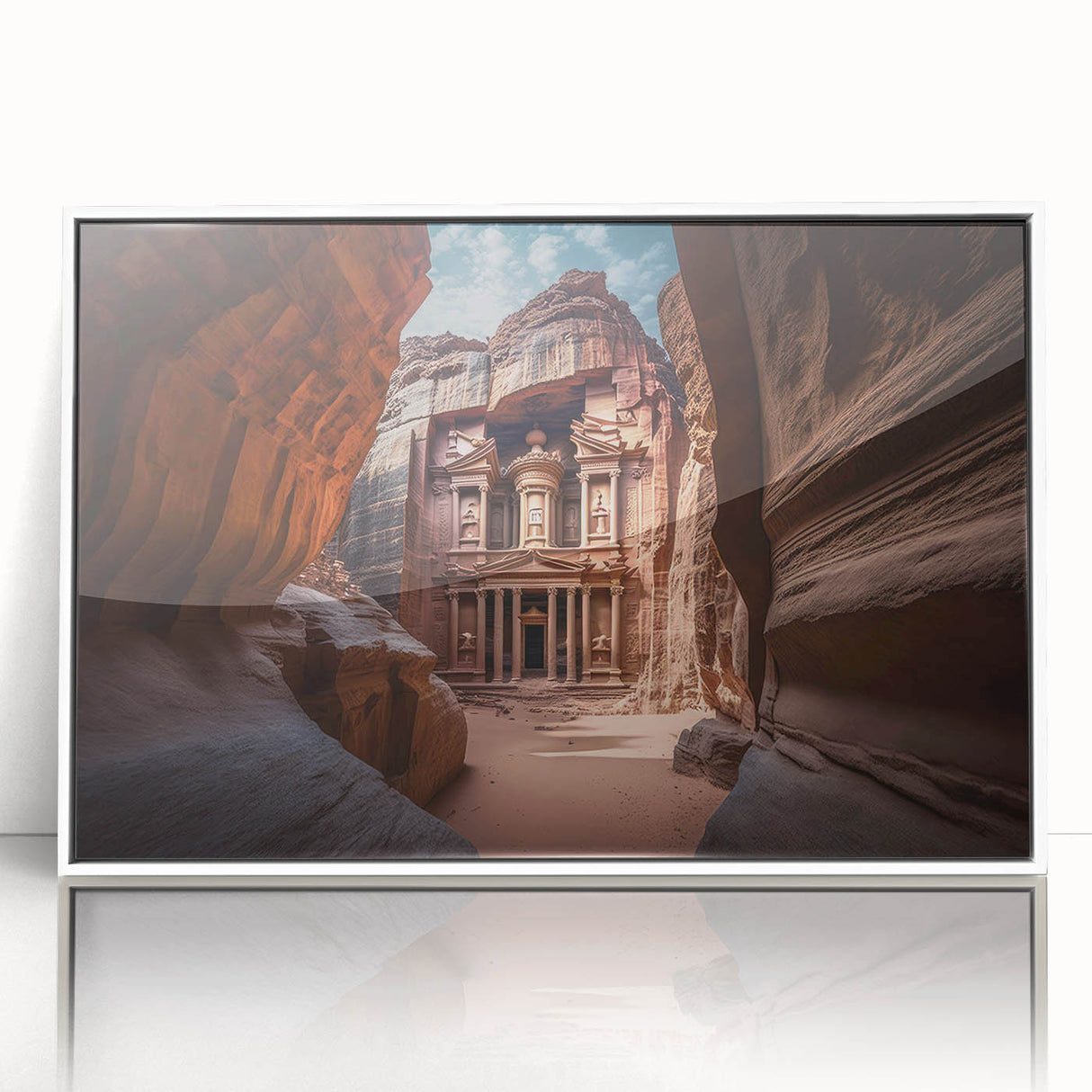 Acrylic print of a Middle Eastern Jordanian landscape, featuring earthy tones, perfect for modern art wall decor.
