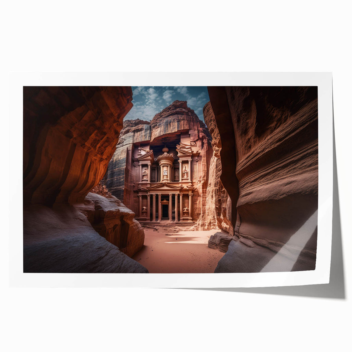 Rolled print of a Middle Eastern Jordanian landscape in muted earth tones, ideal for art wall dining room.