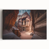 Black and white photograph of Jordanian landscape on large stretched canvas, suitable as kitchen wall art.
