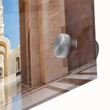 Large abstract wall art depicting a Middle-Eastern Oman scenery in muted earth tones on acrylic glass.