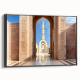 Black and white framed canvas depicting a serene Middle Eastern landscape, ideal for bedroom wall decor.