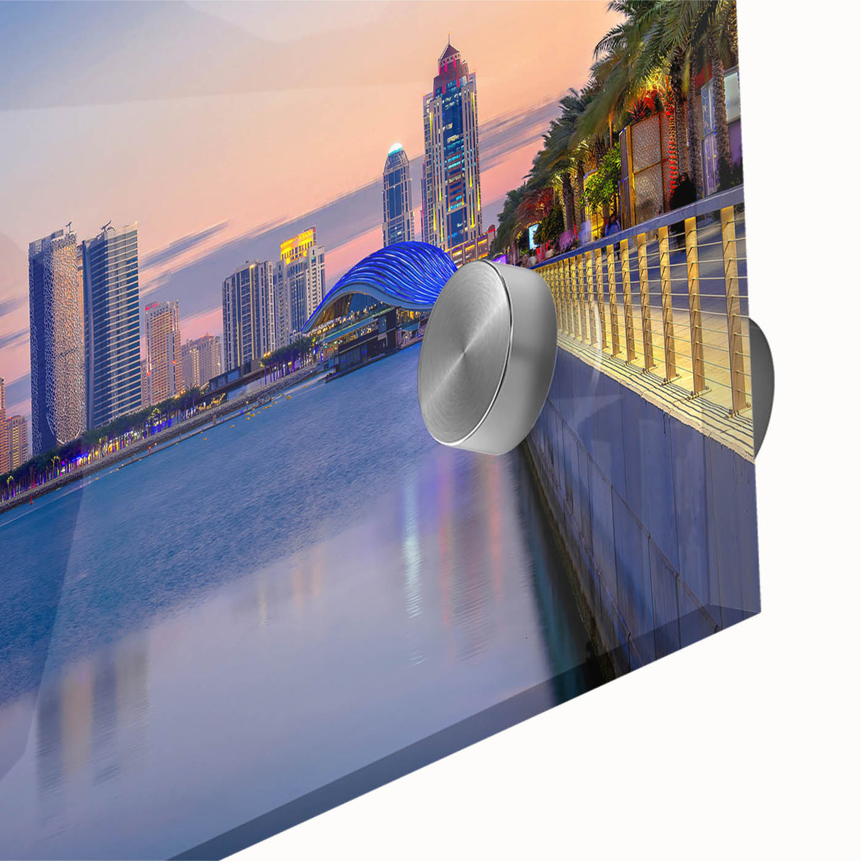 Large abstract wall art of Qatar scenery in muted earth tones on acrylic glass, suitable for dining room ambiance.