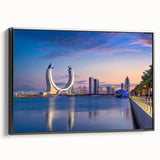 Black and white framed canvas of a Qatar landscape, ideal for bedroom wall decor.