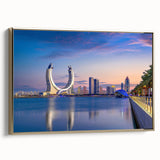 Framed canvas featuring a vintage-style landscape painting of Qatar, in muted gold and black tones, ideal for bedroom decor.