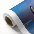 Art deco poster of Qatar scenery on rolled canvas, featuring pastel shades, ideal for nursery wall art.