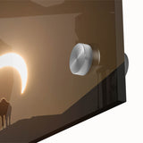 Large abstract wall art of Abu Dhabi skyline in muted earth tones on acrylic glass.