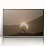 Mid-century modernist art of Abu Dhabi skyline in silver framed acrylic, with cool gray tones.