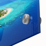 Large abstract wall art depicting an Oceania Fiji scenery in vibrant blue and green hues on acrylic glass.