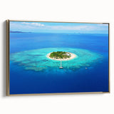 Framed canvas depicting a vintage-style black landscape painting of Oceania, Fiji, ideal for bedroom wall art.