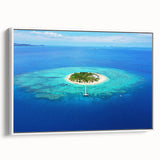 Vintage poster art of Oceania Fiji scenery in colorful hues on extra large framed canvas, ideal for living room decor.