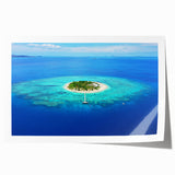Extra large rolled print of a serene Fiji beach scene with soft blue and sandy hues, ideal for art wall dining room.