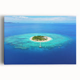 Black and white stretched canvas of a serene Fiji beach scene, ideal for kitchen wall art.