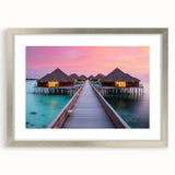 Extra large abstract art print of Bora Bora with textured blues and greens, framed in silver, ideal for living room decor.