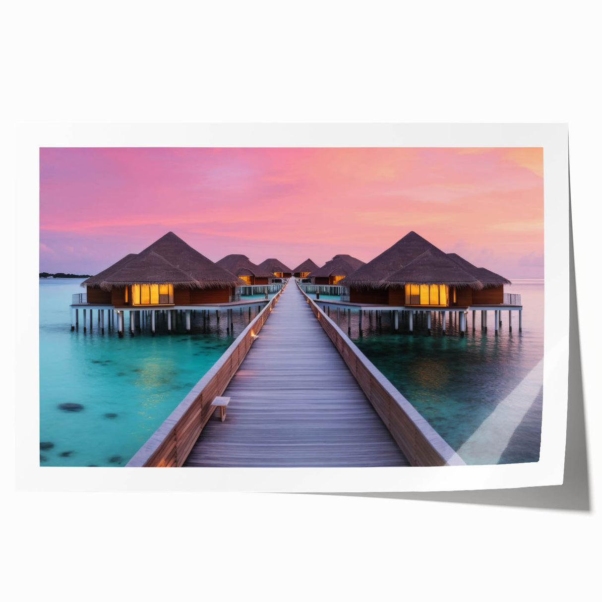 Extra large rolled print of Bora Bora scenery with vivid blue water and lush green islands, ideal for dining room wall art.