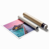 Extra large rolled print of a scenic Bora Bora landscape with vibrant blue waters and lush greenery.