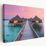 Large art of Bora Bora's turquoise waters and overwater bungalows on stretched canvas, ideal for kitchen wall art.
