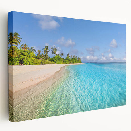 Large art depicting the serene Tahitian beach with azure waters on stretched canvas, ideal for kitchen wall art.