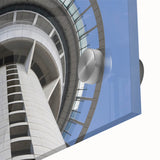 Large abstract wall art of Auckland's coastline in muted blue tones, acrylic print, ideal for dining room art.