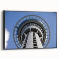 Black and white framed canvas of Auckland landscape, ideal for bedroom wall art with a vintage poster art style.