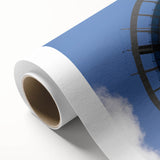 Art deco poster of Auckland skyline in muted blue tones on rolled canvas, ideal for nursery wall art.