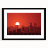 Extra large, colorful abstract art print of New Zealand's Canterbury scenery on a textured canvas, framed in black.