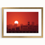 Extra large abstract art print of Canterbury, New Zealand in textured gold frame, using muted earth tones.