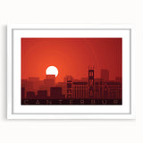 Abstract art print of Canterbury, New Zealand in muted green and blue tones on a white-framed canvas.