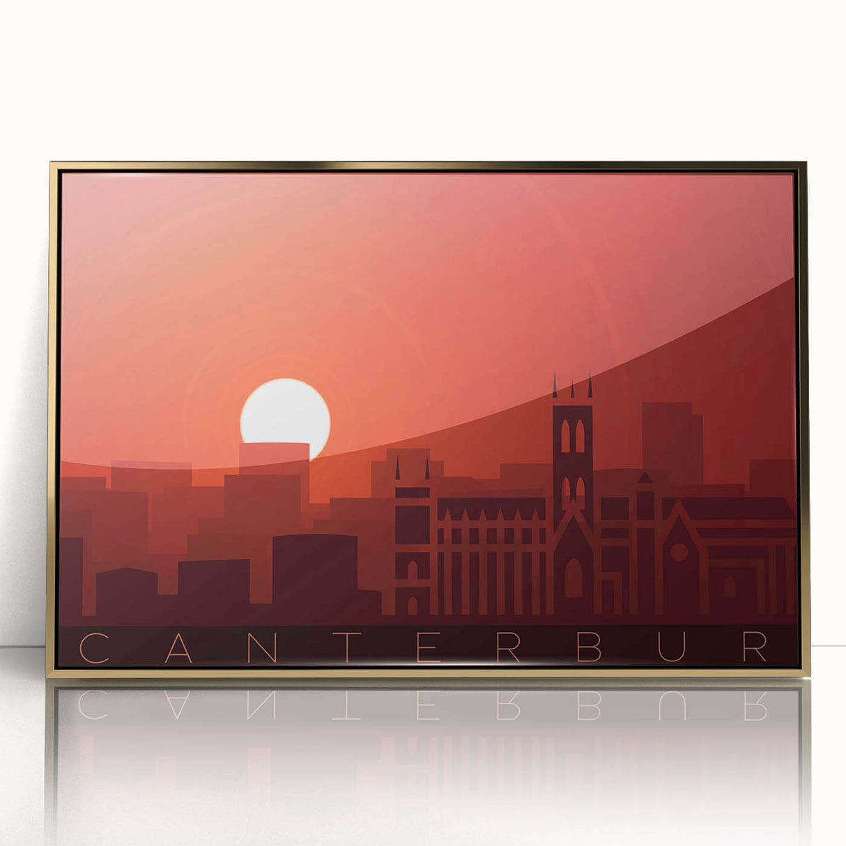 Mid-century modernist art depicting a serene New Zealand Canterbury landscape in muted earth tones on a framed acrylic print.